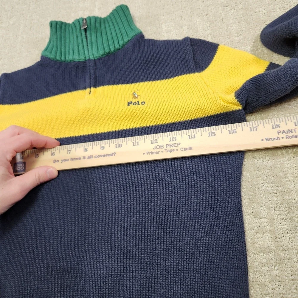 Polo Ralph Lauren Sweater Kids Medium 10-12  Heavy Cotton Quarter Zip Colorblock